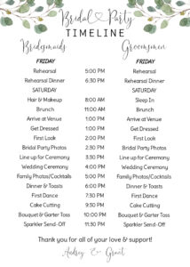 Bridal Party Itinerary Minimalist Wedding Timeline Order Of  Etsy Word Sample