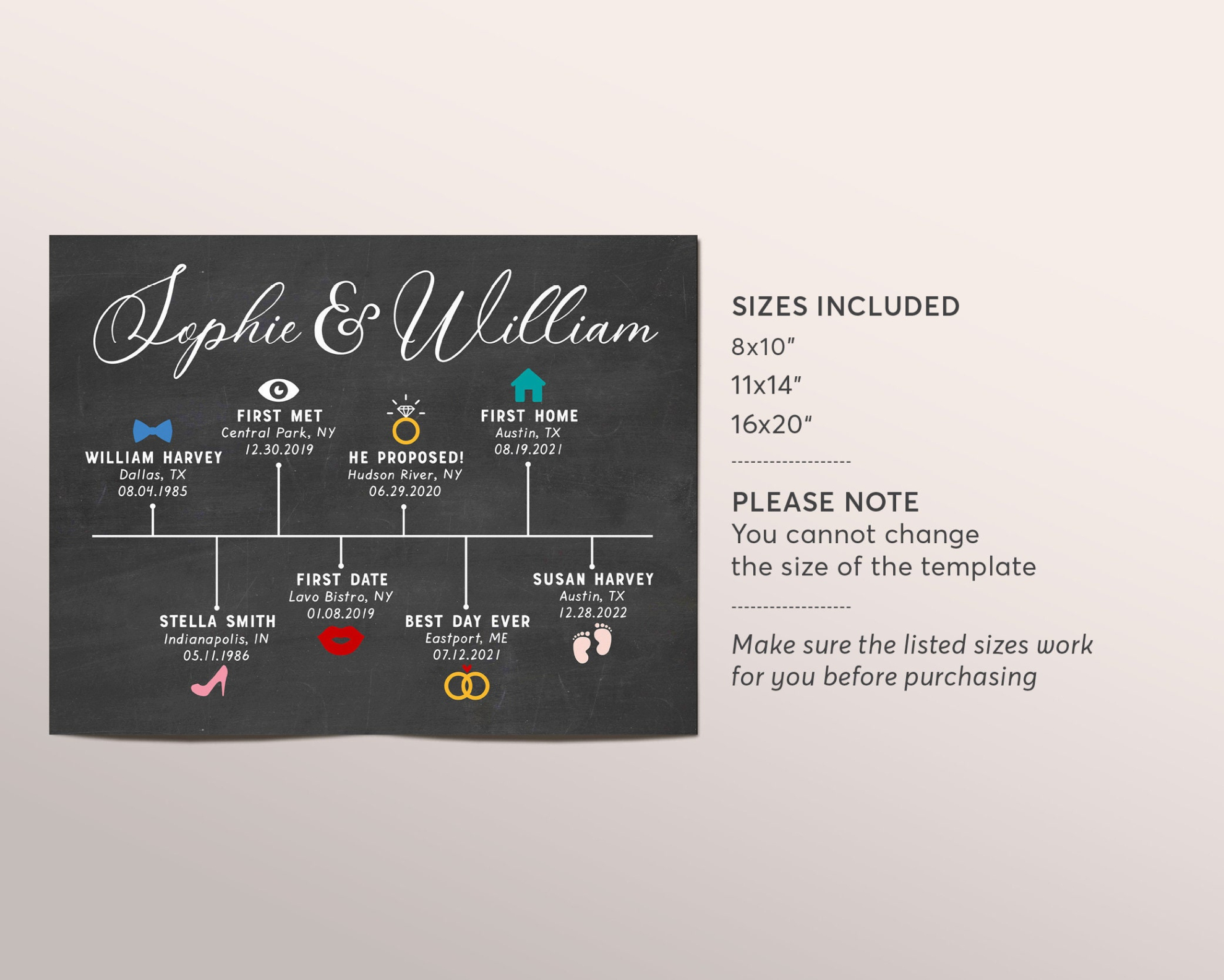 Costum Editable Love Story Timeline Template Important Dates  Etsy Powerpoint Example