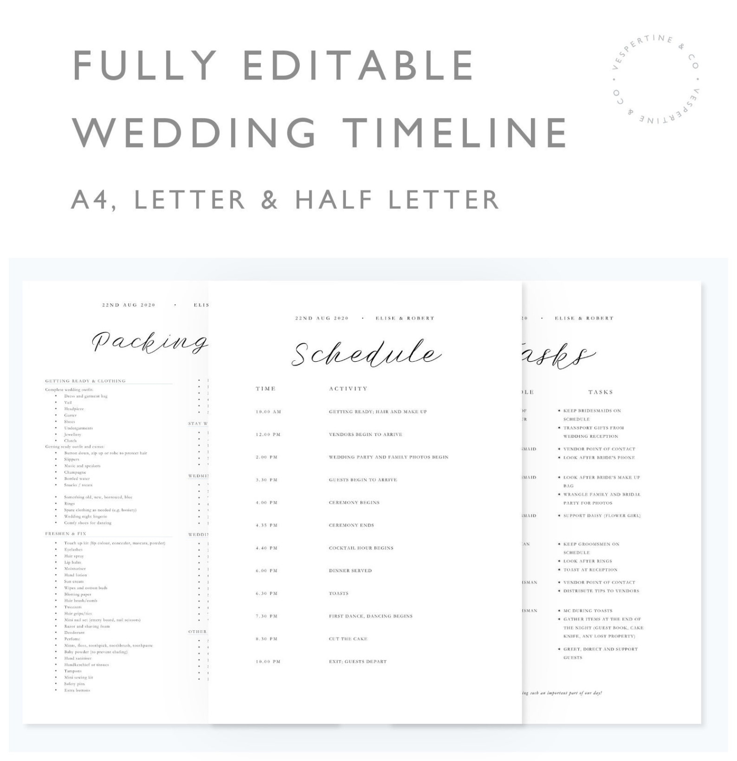 Costum Editable Wedding Timeline Template Minimal Wedding Day  Etsy Excel Sample