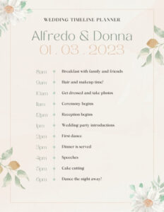 Free Costum Page 2  Free Custom Printable Wedding Timeline Planner Templates  Canva  Sample