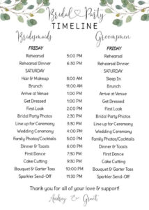 Free Editable Bridal Party Itinerary Minimalist Wedding Timeline Order Of Events Bridesmaid  Groomsmen Ppt Sample