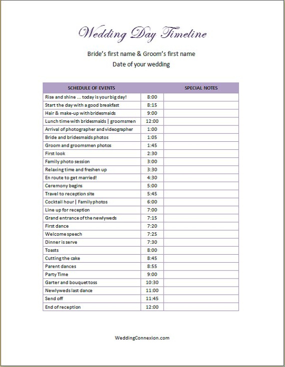 Free  Editable Wedding Timeline Template Docs Example