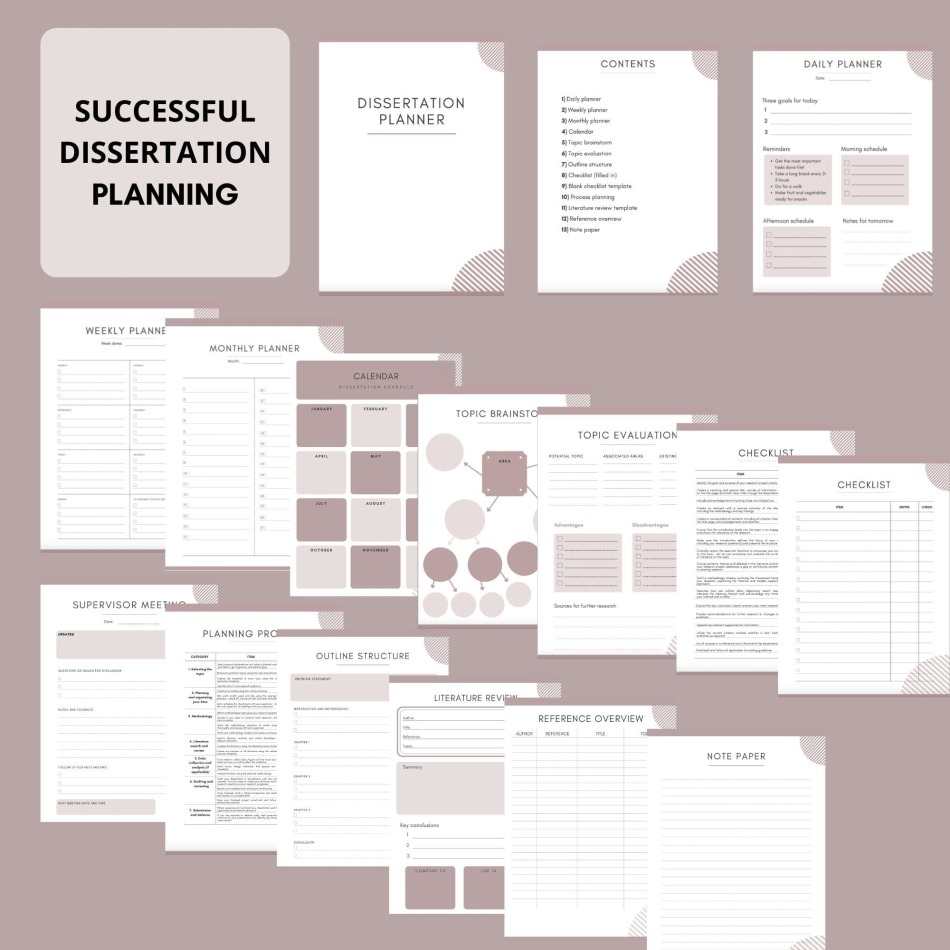 Free Printable Dissertationthesisstudy Planner Digitally Fillable And Printable 15 Pages  Etsy Uk  Example