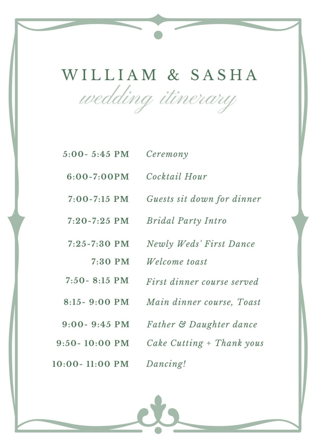 Free Printable Wedding Agenda Templates Powerpoint Sample