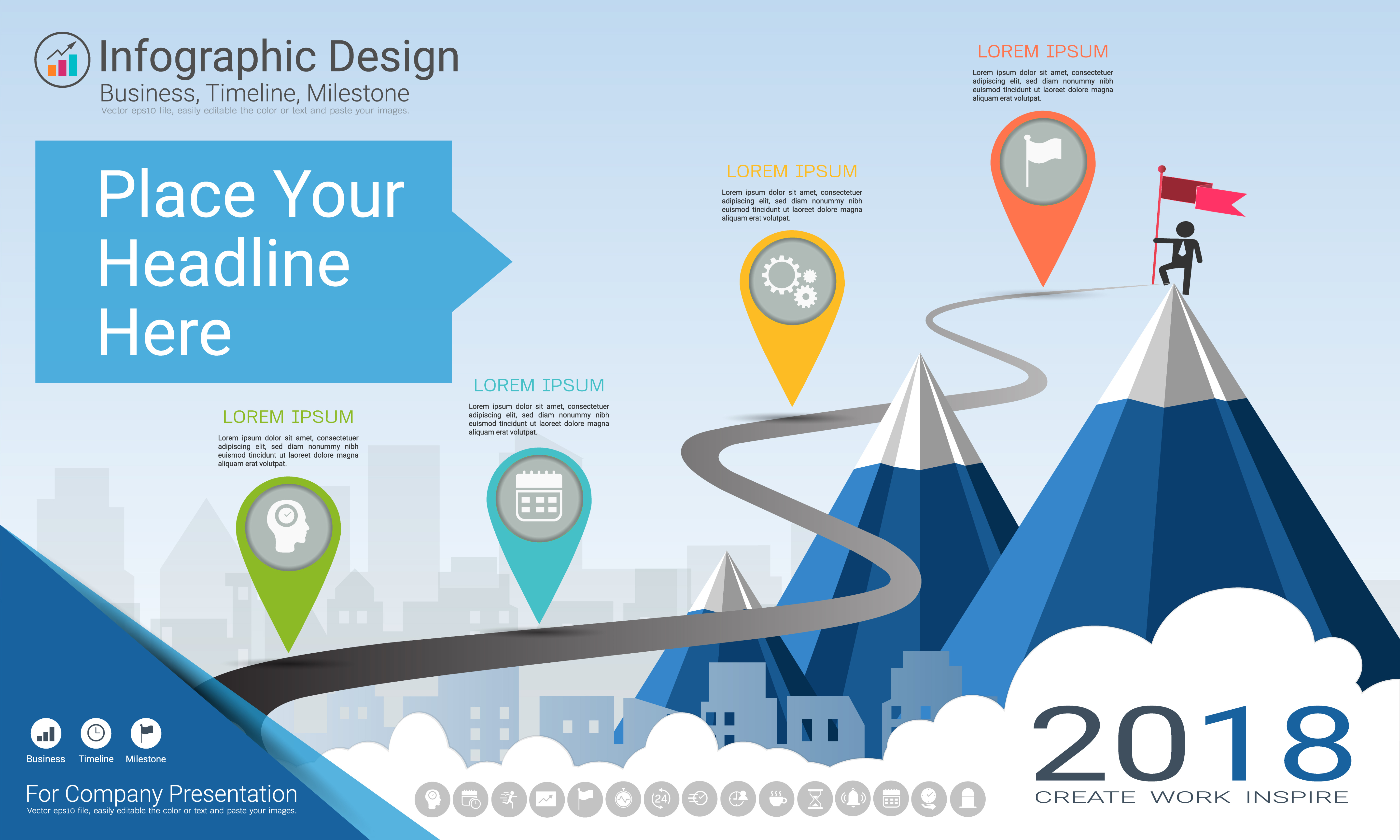 Printable Business Infographics Template Milestone Timeline Or Road Map With Process Flowchart 4 Options Excel