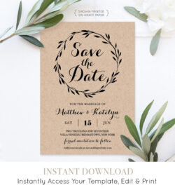 Printable Rustic Save The Date Template Instant Download Diy Kraft Printable Pdf Example