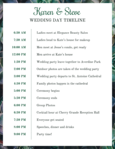 Printable Wedding Agenda Template Excel