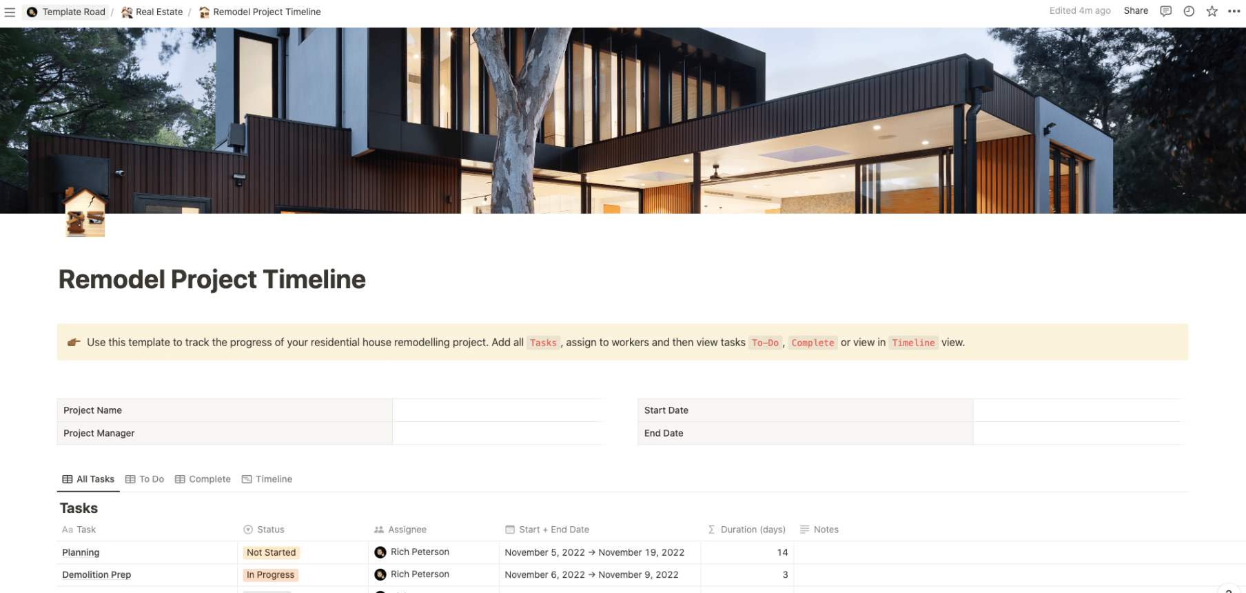 Editable Notion  Remodel Project Timeline Template  Template Road Pdf Sample