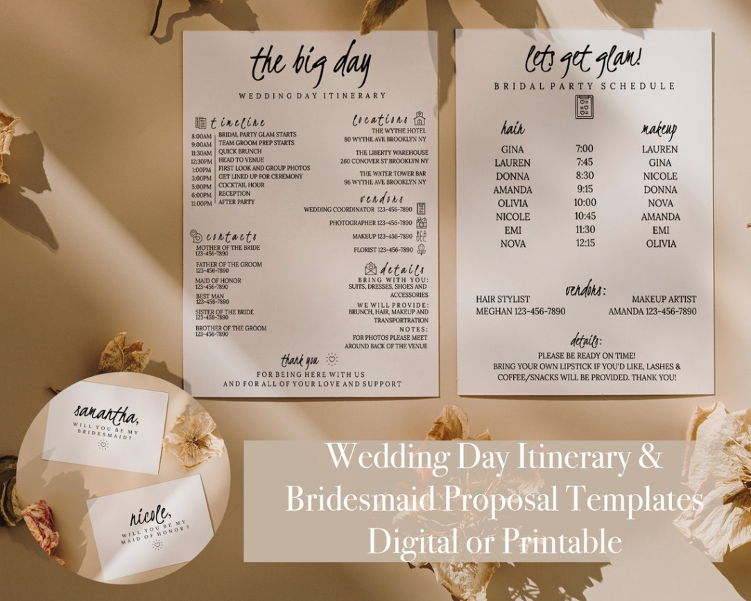Free  Wedding Day Timeline Template Bridesmaid Schedule Bridesmaid  Etsy Word Sample