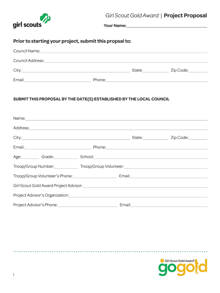 Printable Girl Scouts Gold Award Fill Out  Sign Online  Dochub Word