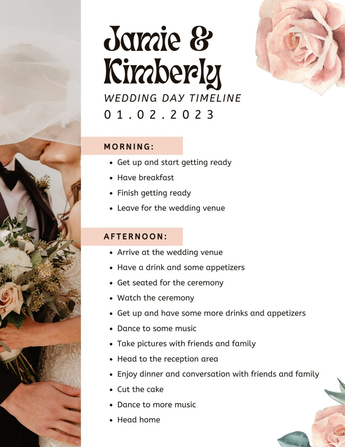 Wedding Day Timeline Template Editable Order Of Events Wedding  Sample