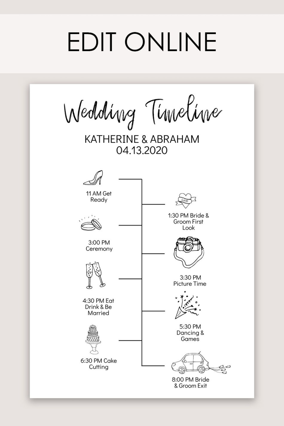 Wedding Day Timeline With Editable Icons Editable Wedding Day  Etsy  Wedding Timeline Wedding  Example