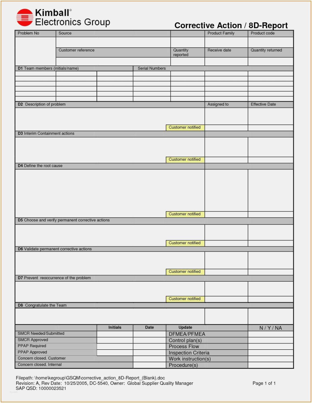 Blank 8D Failure Analysis Report Template Pdf