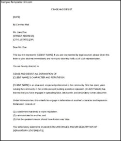 Blank Cease And Desist Defamation Letter Template Doc