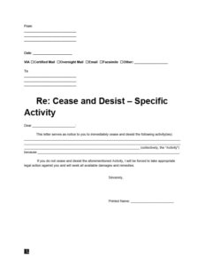 Blank Cease And Desist Harassment Letter Template Word