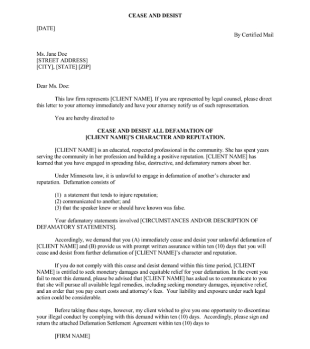 Blank Cease And Desist Letter For Harassment Template Example