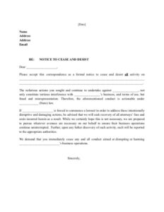 Blank Cease And Desist Letter For Harassment Template Sample