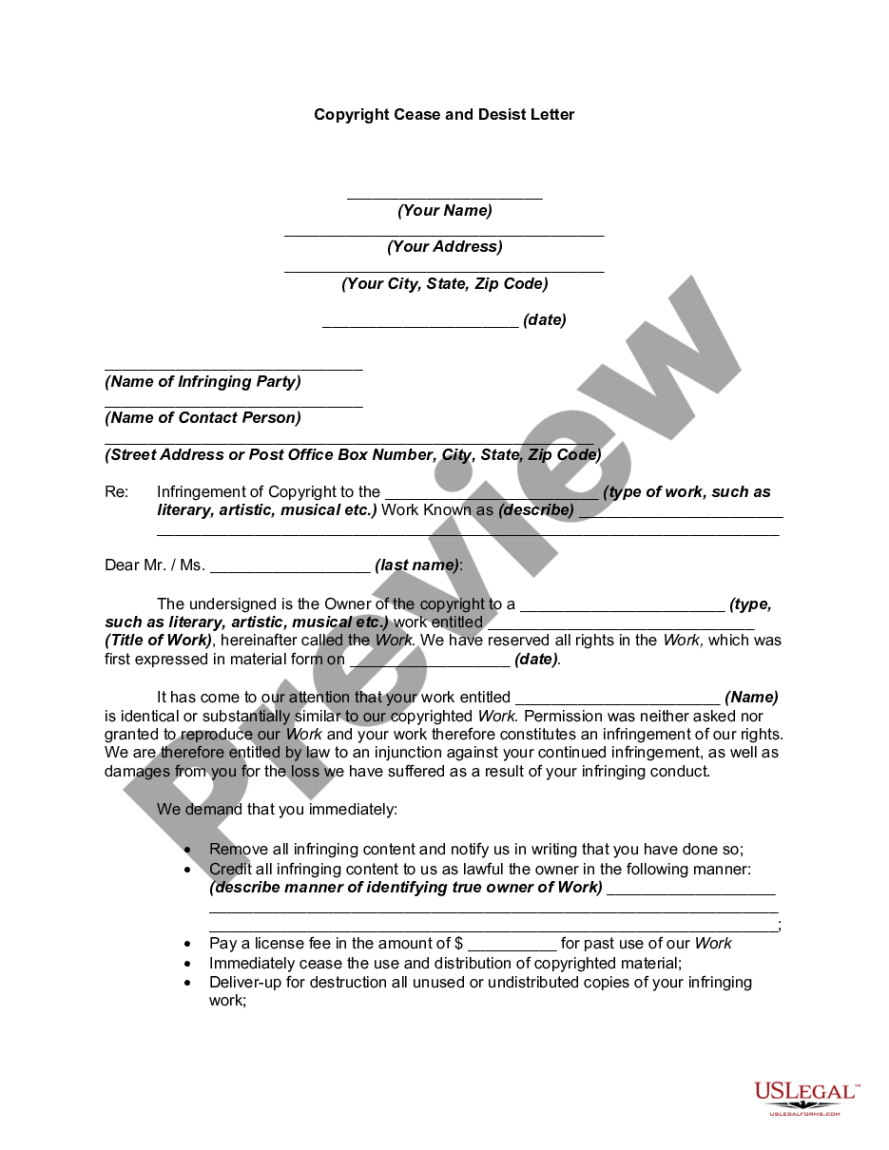 Blank Cease And Desist Letter Texas Template Sample