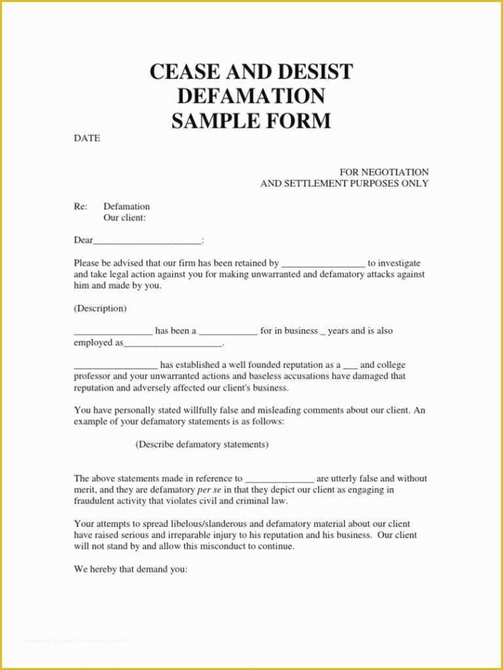 Blank Cease And Desist Slander Letter Free Template Excel