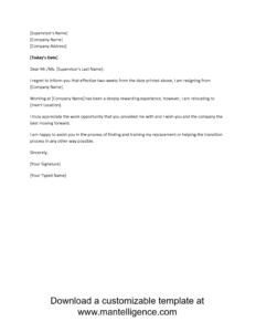 Blank Letter For Two Weeks Notice Template Excel