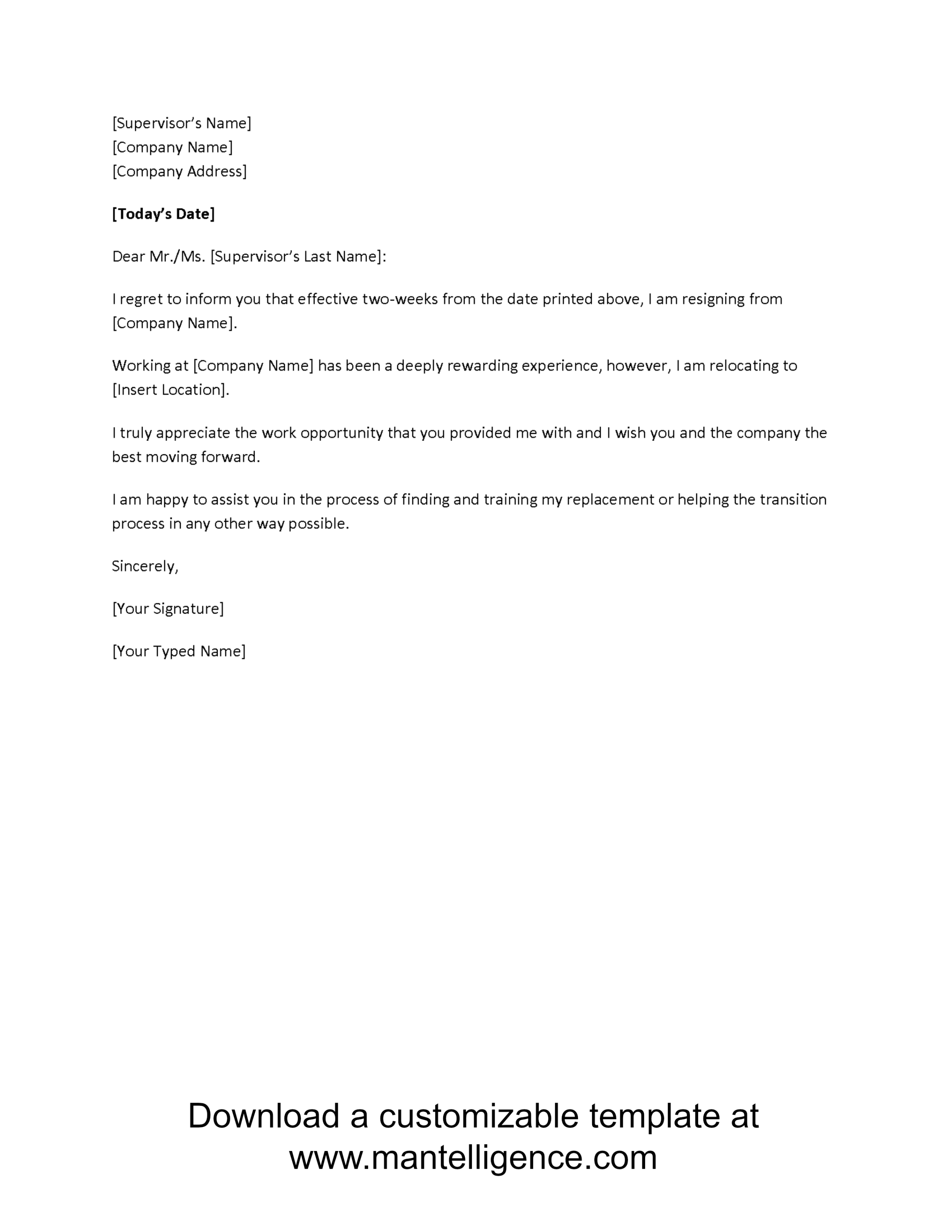 Blank Letter For Two Weeks Notice Template Excel