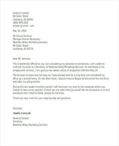 Blank Two Weeks Notice Letter Short And Sweet Template Excel