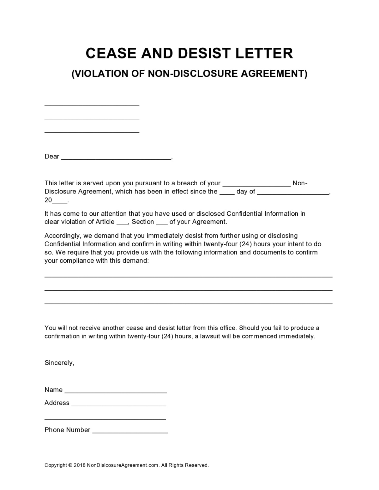 Blank Uk Cease And Desist Letter Template Pdf