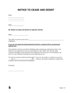 Editable Creditor Cease And Desist Letter Template Excel