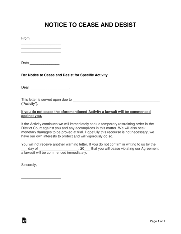 Editable Creditor Cease And Desist Letter Template Excel