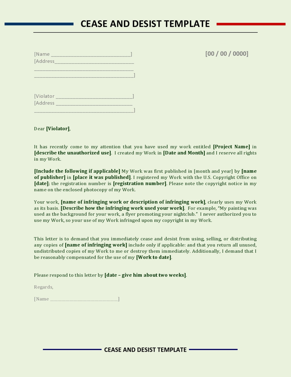 Editable Legal Cease And Desist Letter Template Excel