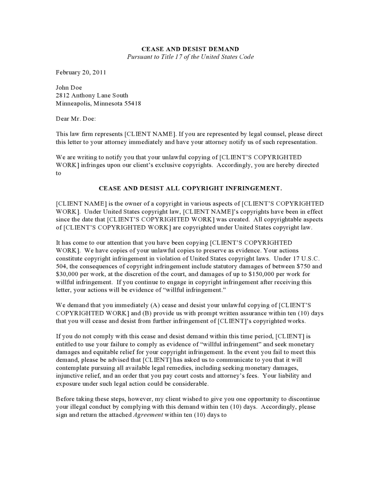 Free Blank Cease And Desist Creditor Letter Template Doc