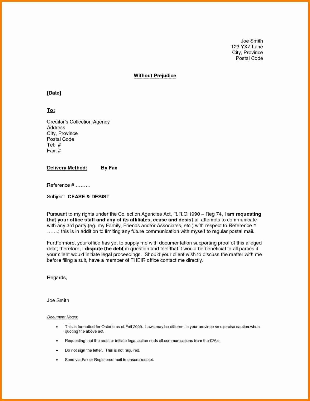Free Blank Cease And Desist Debt Collection Letter Template