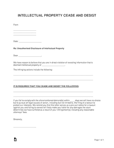 Free Blank Cease And Desist Letter Copyright Infringement Template Doc