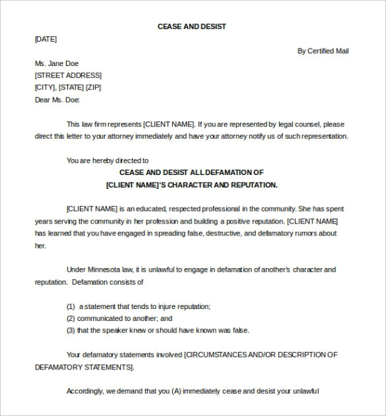 Free Blank Cease And Desist Letter Employee Poaching Template Example