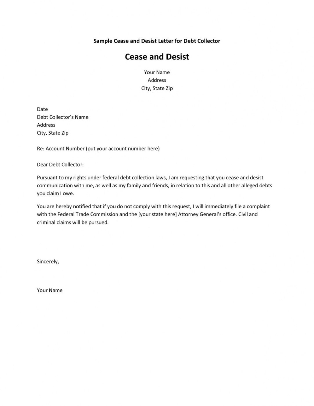 Free Blank Cease And Desist Letter For Defamation Of Character Template Excel