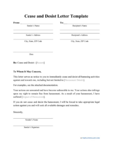 Free Blank Harassment Personal Cease And Desist Letter Template Sample