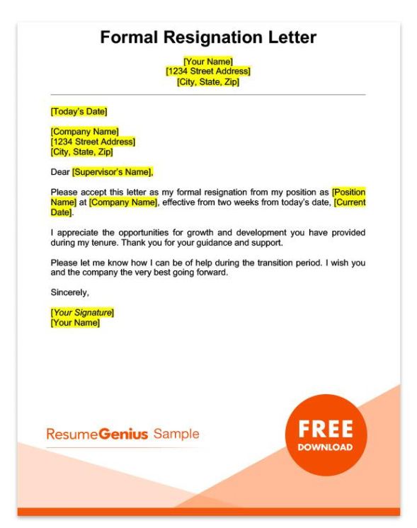 Free Editable Letter For Two Weeks Notice Template Excel