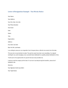 Free Editable Simple Two Week Notice Letter Template Doc