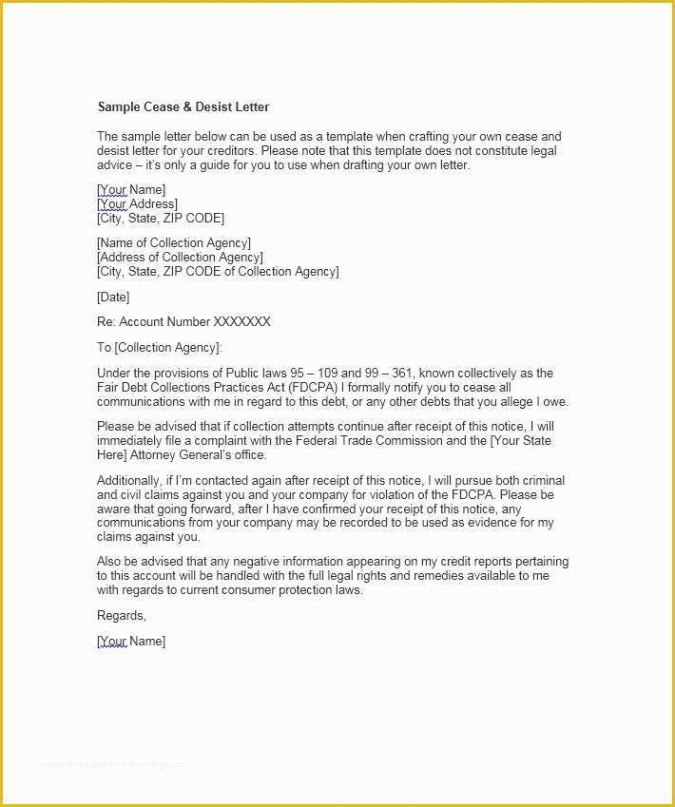 Free Printable Cease And Desist Debt Collection Letter Template Excel