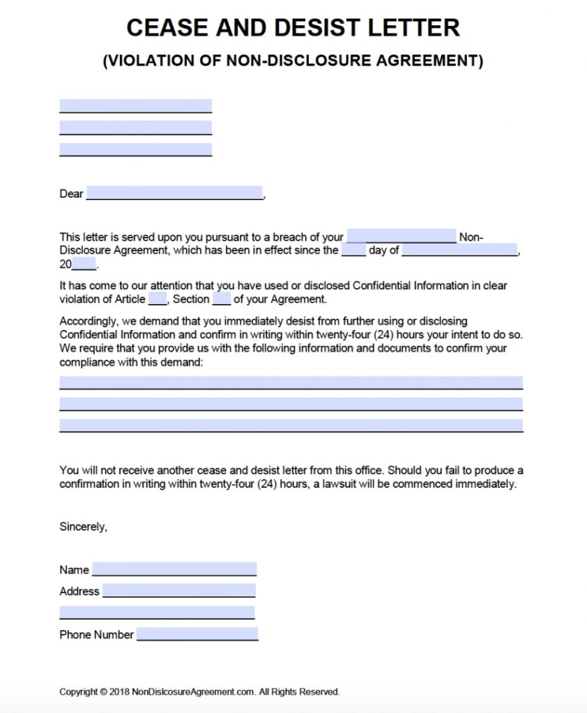 Free Printable Cease And Desist Letter Texas Template Pdf