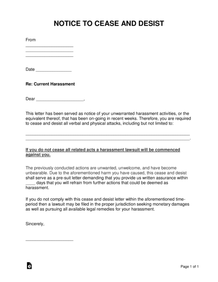 Free Printable Cease And Desist Letter Uk Template Excel