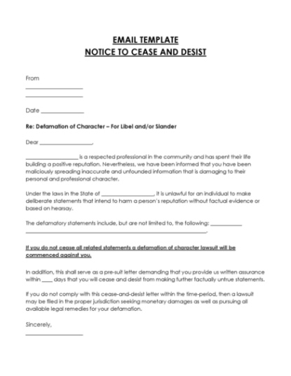 Free Printable Cease And Desist Libel Letter Template Pdf