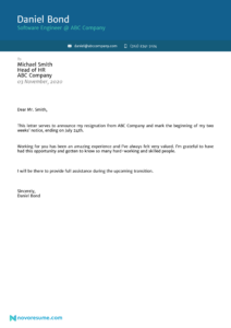 Free Printable Formal Two Week Notice Letter Template Sample