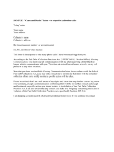 Free Sample Cease And Desist Creditor Letter Template Pdf