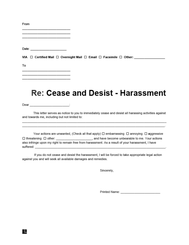 Free Sample Creditor Cease And Desist Letter Template Word