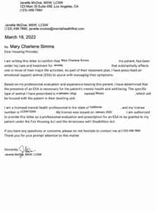 Free Sample Emotional Support Animal Doctor Letter Template Example