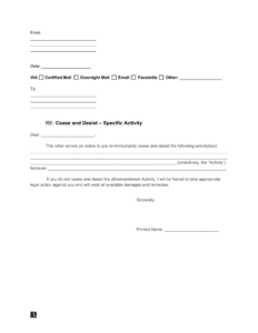 Free Sample General Cease And Desist Letter Template