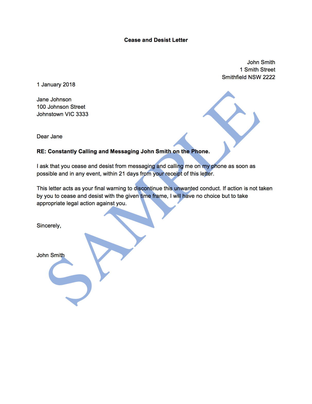 Free Sample Photography Cease And Desist Letter Template Example