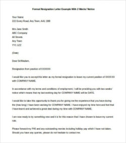 Free Sample Resignation Letter Two Weeks Notice Template Word