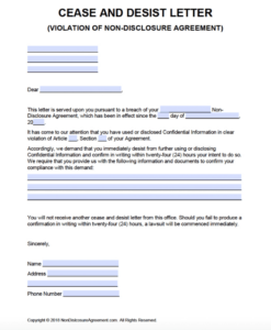 Printable Cease And Desist Letter Creditor Template Excel